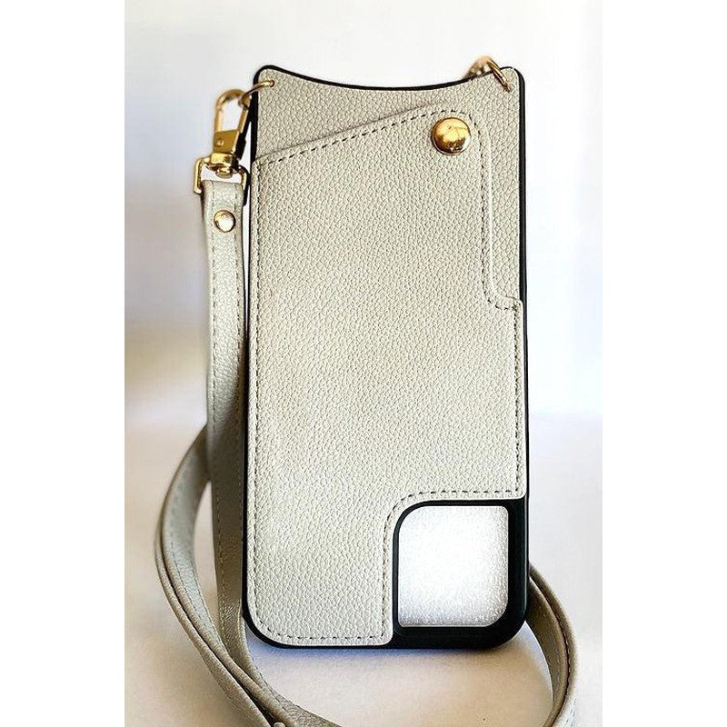 Leather Back Phone Case with Strap for iPhone 11 Pro - Beige