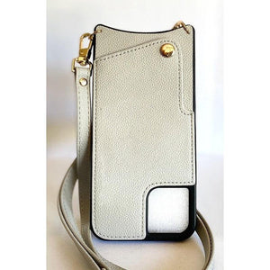Leather Back Phone Case with Strap for iPhone 14 Pro - Beige