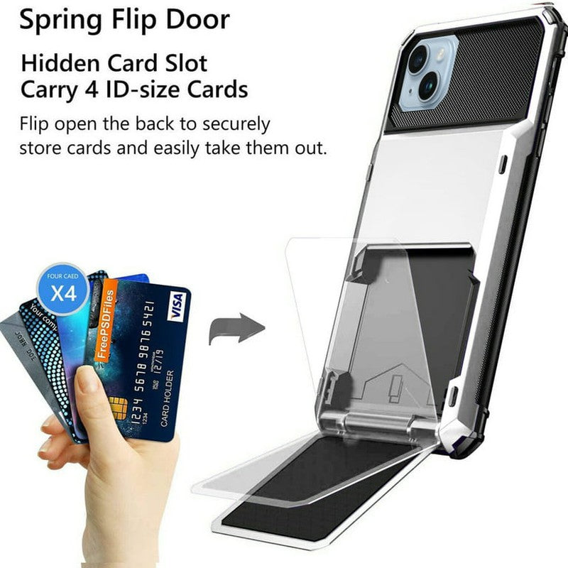Luxurious Hard Rugged Case w/- Card Slots for iPhone 13 - White