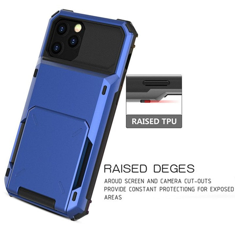 Luxurious Hard Rugged Case w/- Card Slots for iPhone 15 Pro - Blue