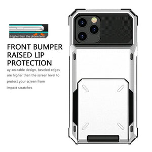 Luxurious Hard Rugged Case w/- Card Slots for iPhone 15 Pro Max- White