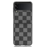 Luxury Lattice Pattern PU Hard Back Cover Case For Samsung Z Flip 4 - Black