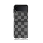 Luxury Lattice Pattern PU Hard Back Cover Case For Samsung Z Flip 4 - Black