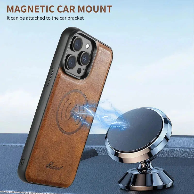 Magnetic Card Slots PU Leather Case for iPhone 12 / 12 Pro - Brown