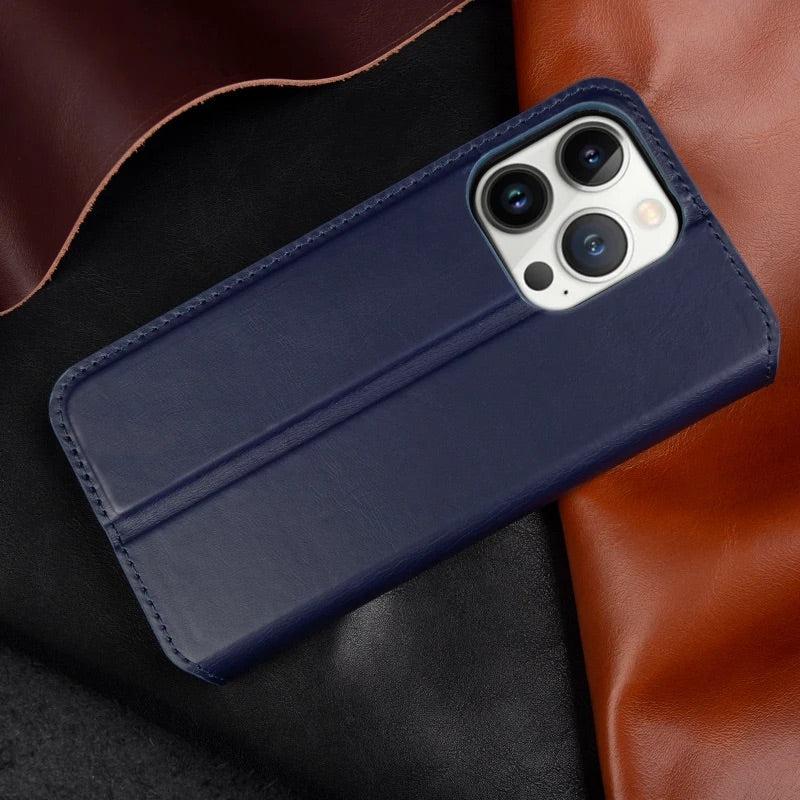 Magnetic Wallet Leather Phone Case For iPhone for iPhone 12 / 12 Pro - Navy Blue