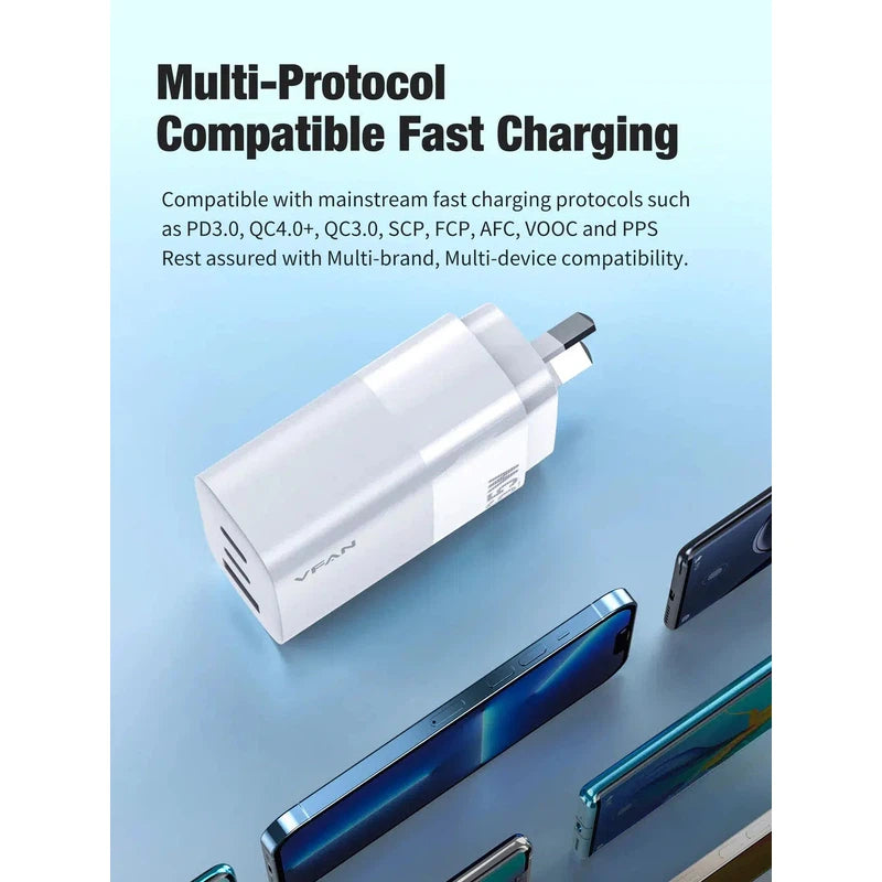 Vipfan 65W 2USB-C & USB-A Dual Ultra Fast Charger adapter