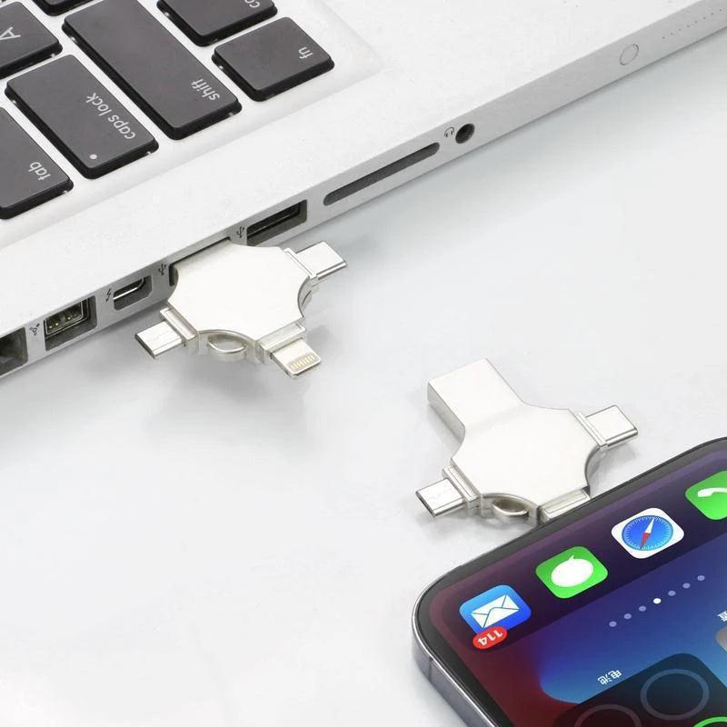 4 in 1 256GB OTG USB flash drive for iPhones, androids, laptops and tablets 4 in 1 256GB OTG USB flash drive for iPhones, androids, laptops and tablets