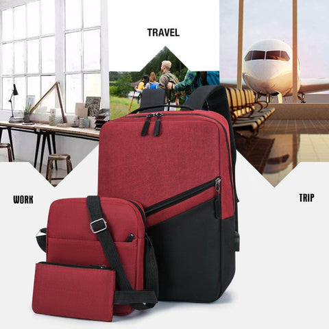 Laptop Bag three piece Multi purpose in-built USB Charging Cable - Black/Red Laptop Bag three piece Multi purpose in-built USB Charging Cable - Black/Red