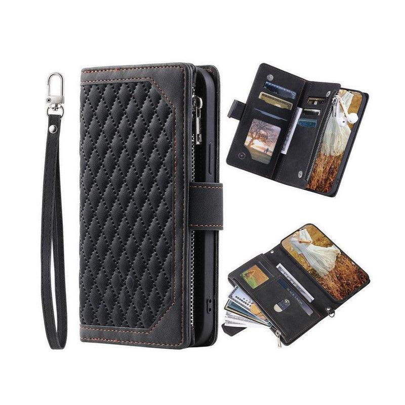 Zipper Wallet Mobile Phone Case for Samsung Galaxy A52/A52s with Wrist Strap - Black Zipper Wallet Mobile Phone Case for Samsung Galaxy A52/A52s with Wrist Strap - Black