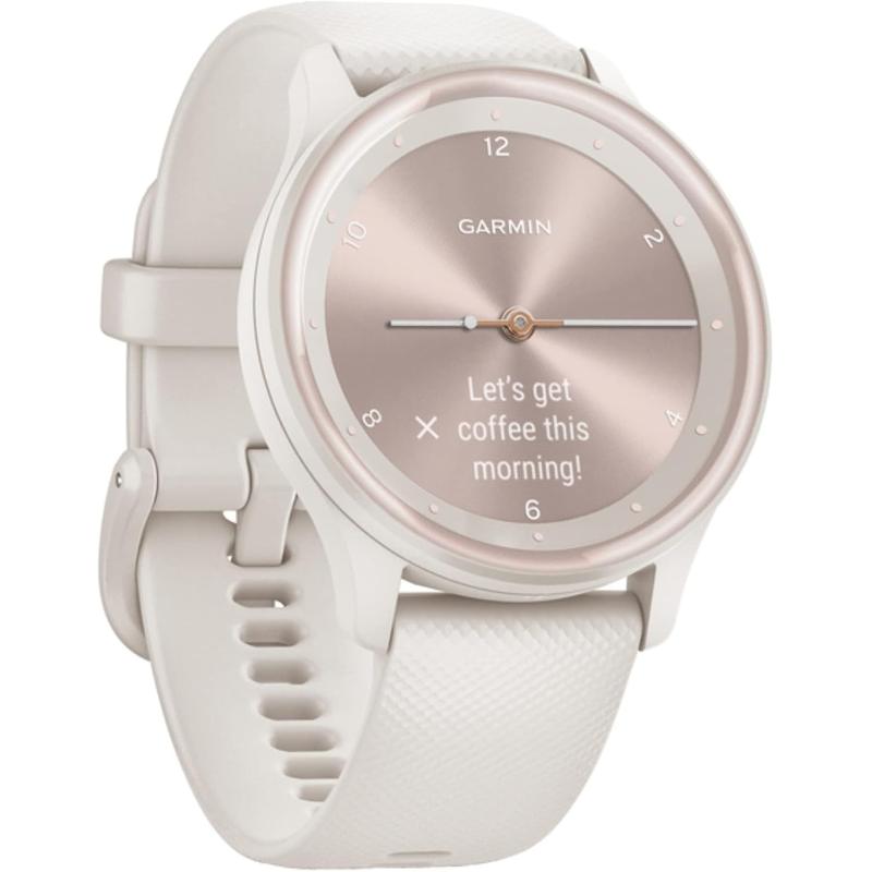 Garmin Vivomove Sport 40mm Bluetooth fiber-reinforced polymer (010-02566-01) Ivory / Peach Gold- Ivory Silicone Band - Excellent Pre-Owned