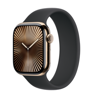Apple Watch Series 10 42mm Titanium GPS + Cellular Gold with Black Sport Band - Premium Pre-owned