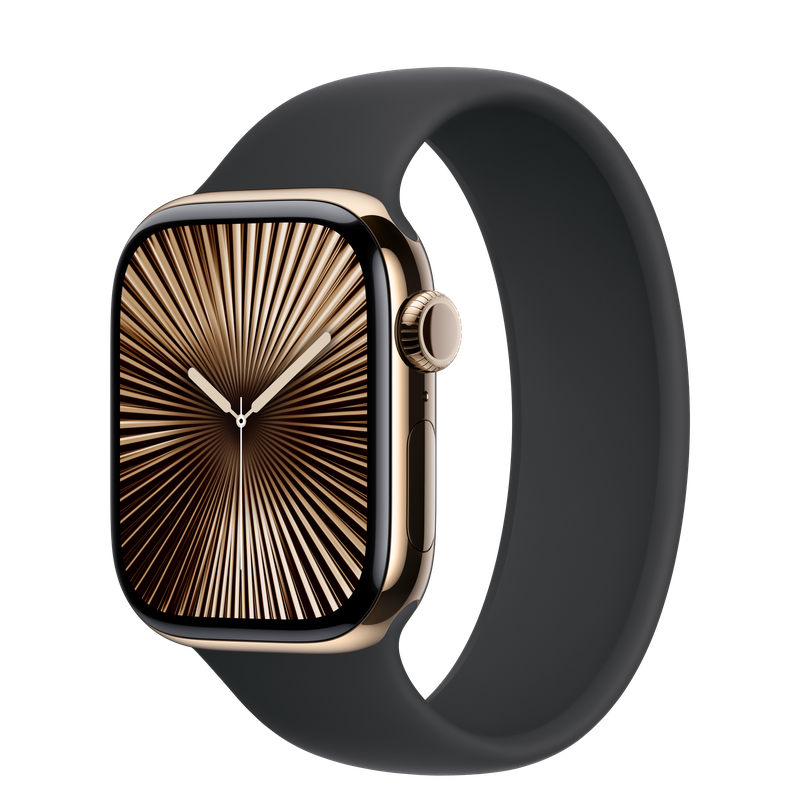 Apple Watch Series 10 GPS + Cellular 46mm Titanium Gold with Black Sport Band (M/L) - Excellent Pre-owned