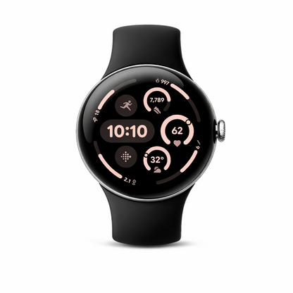 Google Pixel Watch 3 45MM Bluetooth + LTE Silver Black - Premium Pre-owned