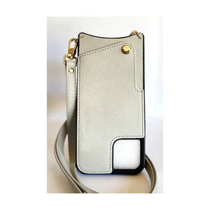 Leather Back Phone Case with Strap for iPhone 11 - Beige