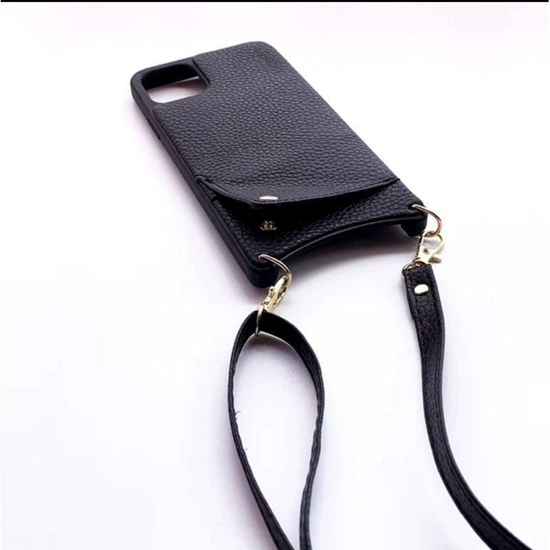 Leather Back Phone Case with Strap for iPhone 11 - Black