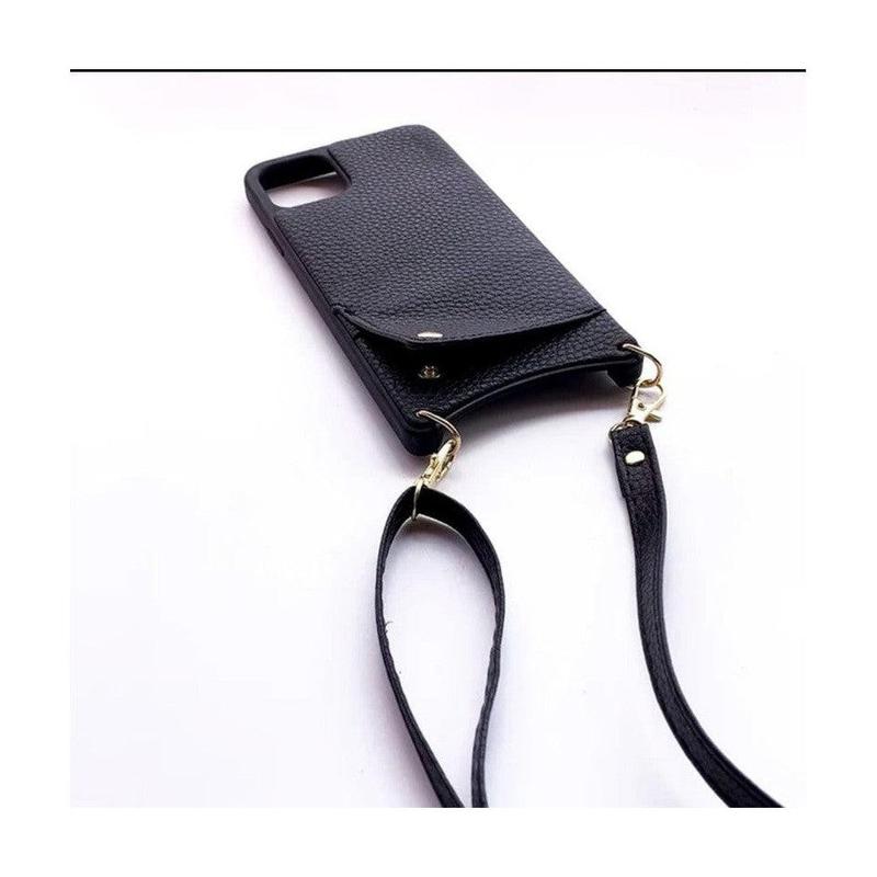 Leather Back Phone Case with Strap for iPhone 11 Pro - Black