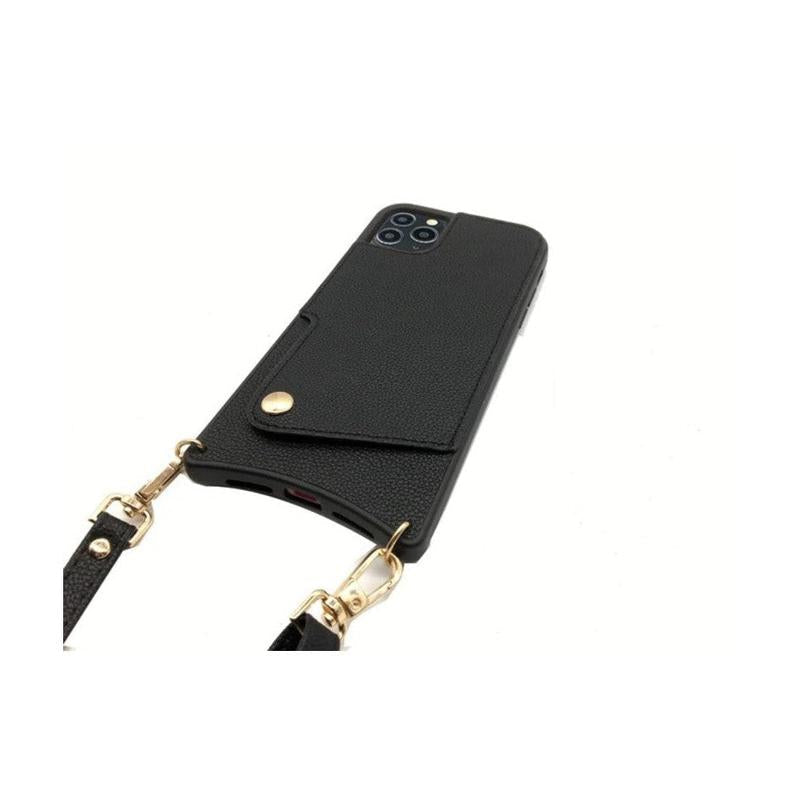 Leather Back Phone Case with Strap for iPhone 11 Pro - Black
