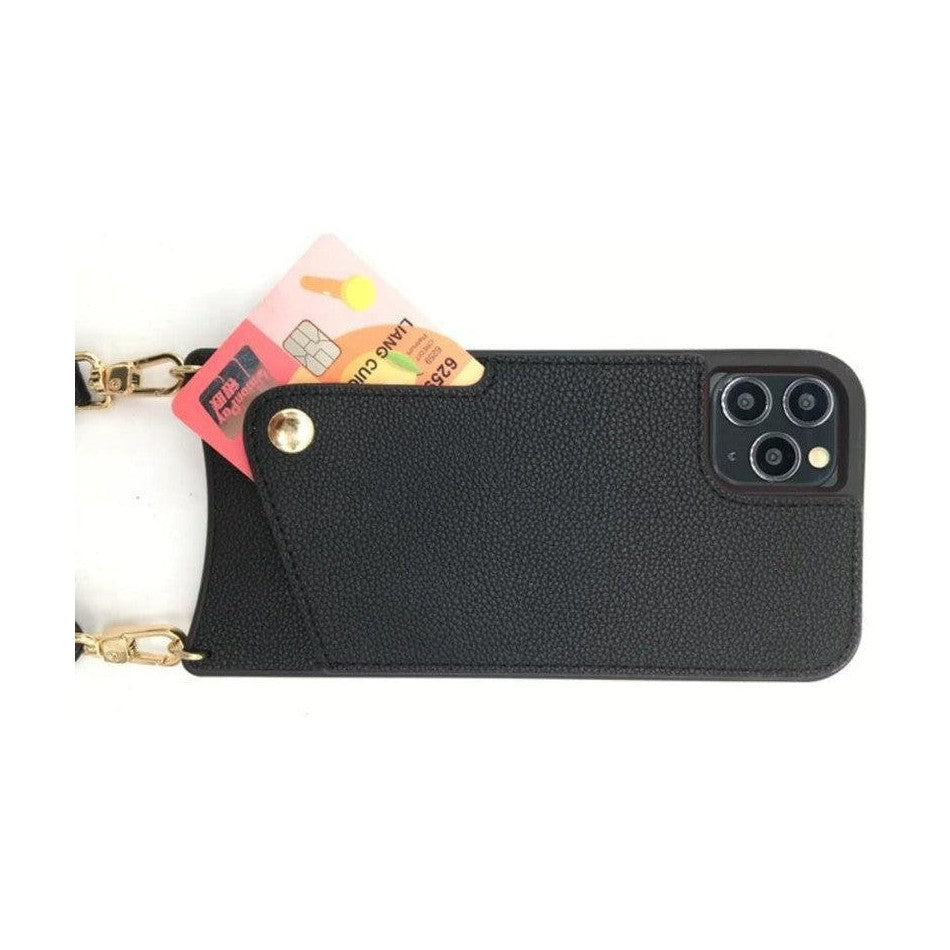 Leather Back Phone Case with Strap for iPhone 11 Pro Max - Beige