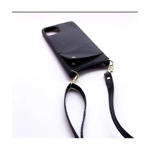 Leather Back Phone Case with Strap for iPhone 11 Pro Max - Black