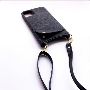 Leather Back Phone Case with Strap for iPhone 12 Pro Max - Black