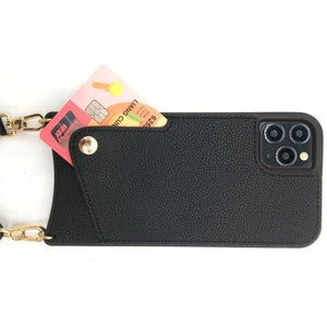 Leather Back Phone Case with Strap for iPhone 15 - Black