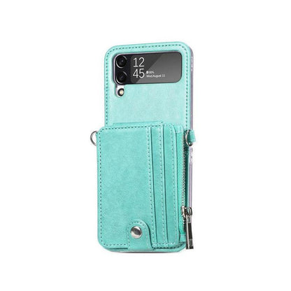 Leather Wallet and Mobile Phone Case for Samsung Z Flip 4 - Green