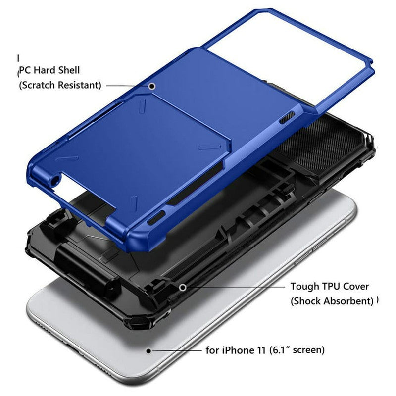 Luxurious Hard Rugged Case w/- Card Slots for iPhone 13 - Blue