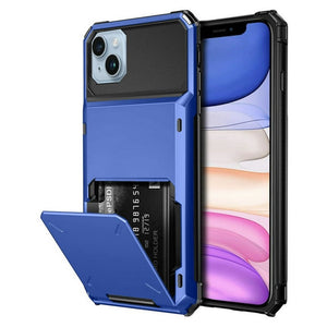 Luxurious Hard Rugged Case w/- Card Slots for iPhone 13 - Blue