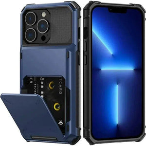 Luxurious Hard Rugged Case w/- Card Slots for iPhone 13 Pro - Blue