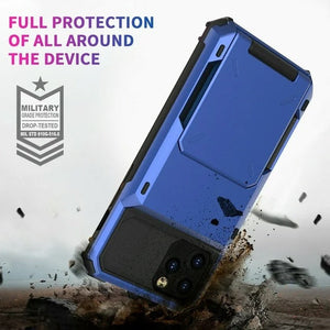 Luxurious Hard Rugged Case w/- Card Slots for iPhone 13 Pro Max - Blue