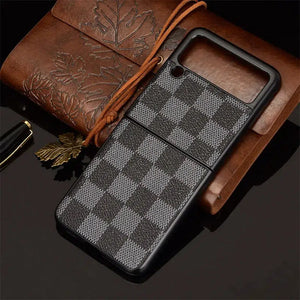 Luxury Lattice Pattern PU Hard Back Cover Case For Samsung Z Flip 4 - Black