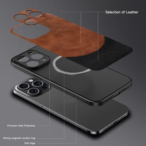 MagSafe Magnetic Leather Back Case for iPhone 15 - Brown
