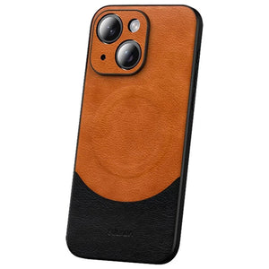 MagSafe Magnetic Leather Back Case for iPhone 15 - Brown