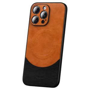 MagSafe Magnetic Leather Back Case for iPhone 15 Pro Max - Brown