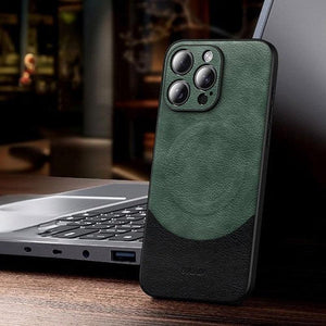 MagSafe Magnetic Leather Back Case for iPhone 15 Pro Max - Green