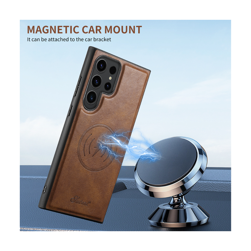 Magnetic Card Slots PU Leather Case for Samsung Galaxy S22 Ultra - Blue