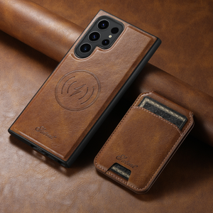 Magnetic Card Slots PU Leather Case for Samsung Galaxy S22 Ultra - Brown