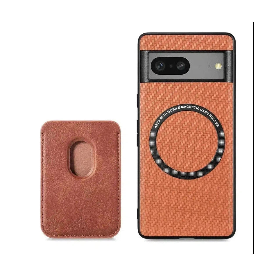 Magnetic Wallet Case for Google Pixel 7, Mag safe Compatible 2 in 1 with Back Card Holder - Brown