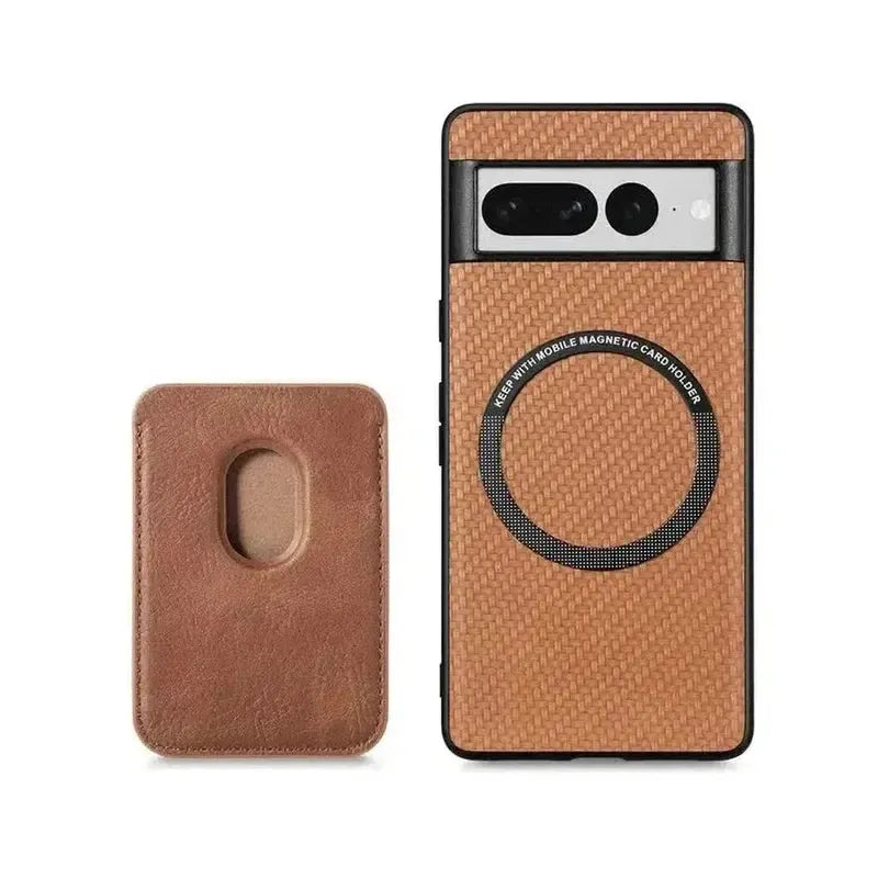 Magnetic Wallet Case for Google Pixel 8, Mag safe Compatible 2 in 1 with Back Card Holder - Brown