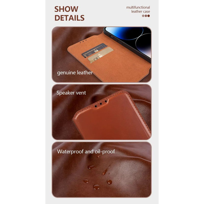 Magnetic Wallet Leather Phone Case For iPhone for iPhone 13 - Tan