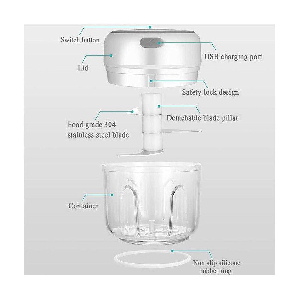 Mini Portable food chopper USB Chargeable - White