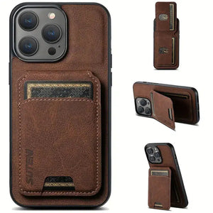 PU Leather Case With Card Slots for iPhone X - Brown