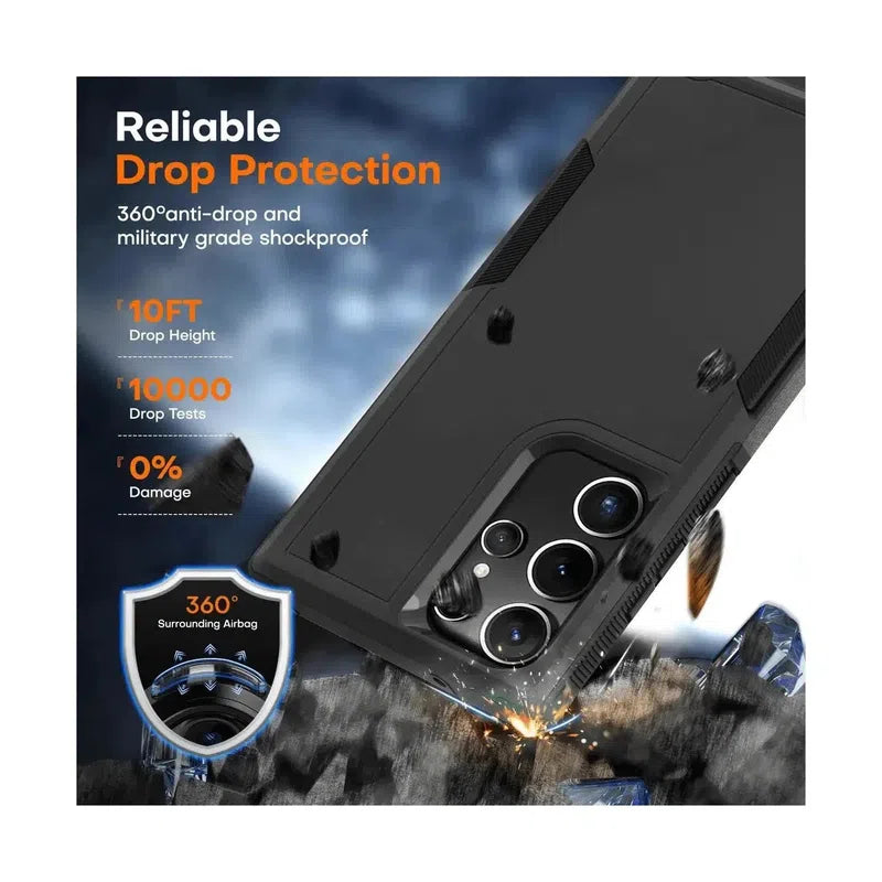 Rugged Shockproof Heavy Duty Case for Samsung Galaxy S24 Plus / S25 Plus - Black