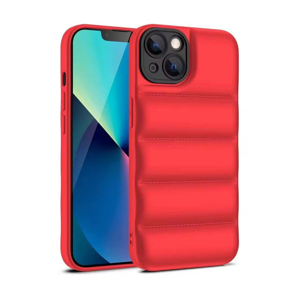 Soft Puffer Jacket Style Mobile Phone Case for iPhone 14 Plus- Red