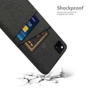 Textured Fabric Luxury Case With Card Holder Slot for Google Pixel 4A