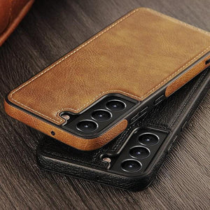 Vintage Stitching Premium Quality Leather Phone Case For Samsung S22 - Brown