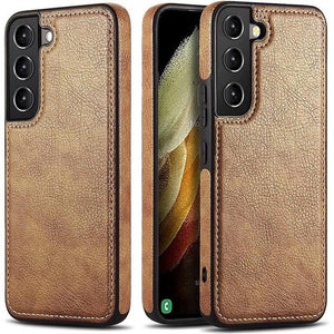 Vintage Stitching Premium Quality Leather Phone Case For Samsung S22 - Brown