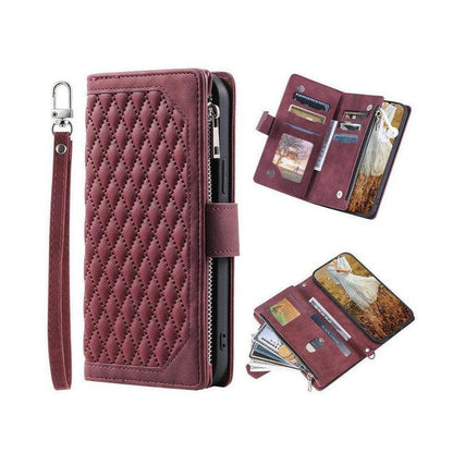 Zipper Wallet Mobile Phone Case for Samsung Galaxy S20 Plus with Wrist Strap - Wine
