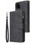 Zipper Wallet Mobile Phone Case for iPhone 13 with Wrist Strap Black