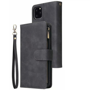 Zipper Wallet Mobile Phone Case for iPhone 7Plus/ 8Plus with Wrist Strap Black